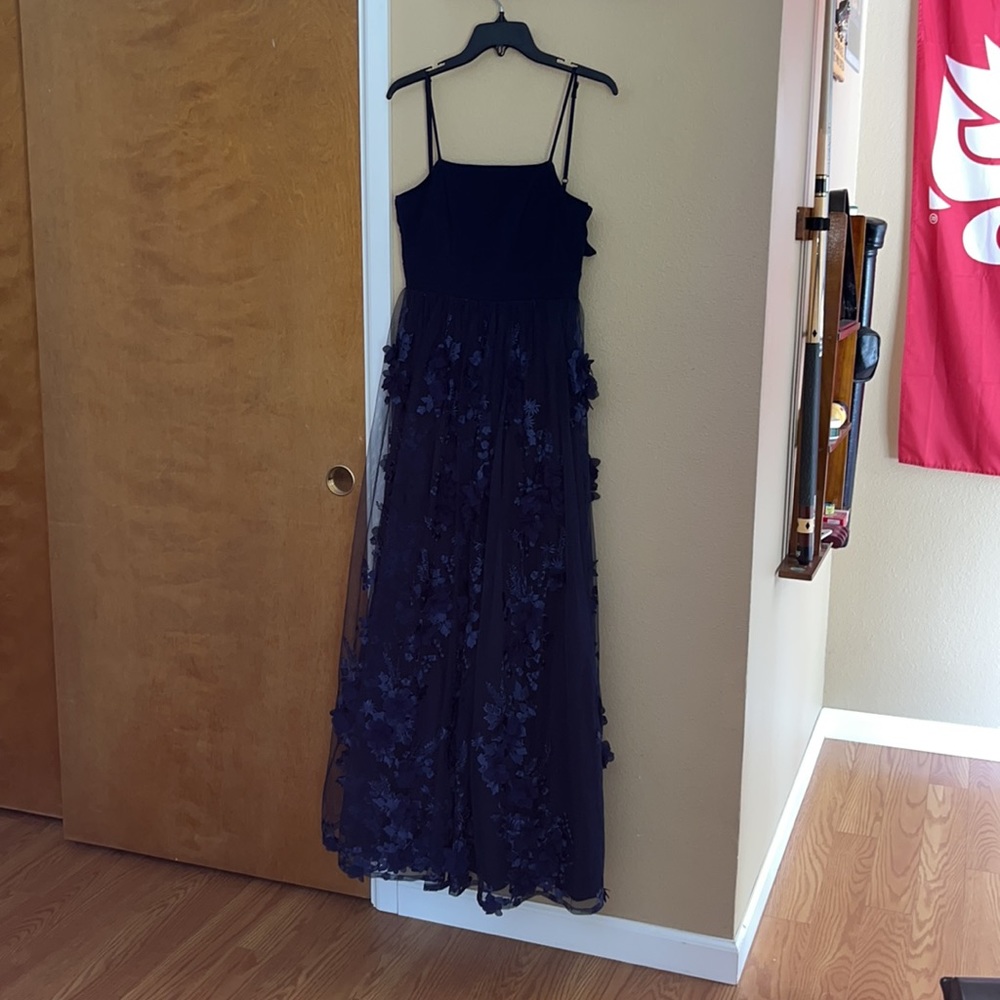 Navy Blue Embroidered Floral Trixxi Prom Dress